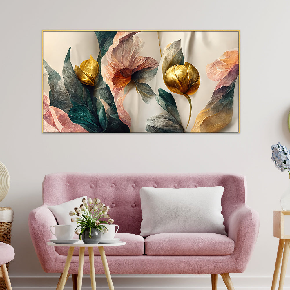 Abstract Golden Flower 3d Illustration Canvas Wall Painting