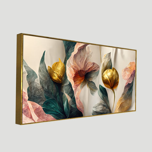 Abstract Golden Flower 3d Illustration Canvas Wall Painting