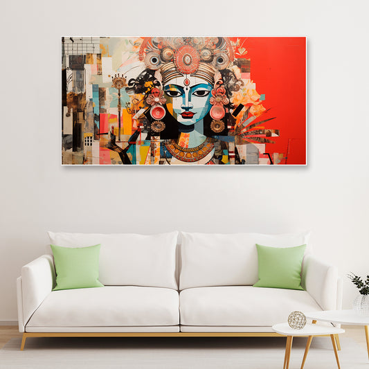 Indian Mythology Symbols and Deities in Abstract Style Canvas Wall Paintings