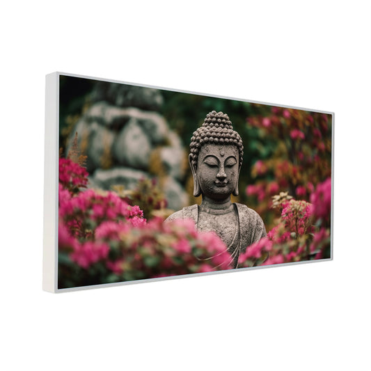 Meditating Lord Budha with Flowers Canvas Wall Painting