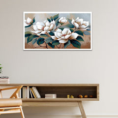 Abstract Modern Art White Floral Canvas Painting With Floating Frame