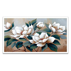 Abstract Modern Art White Floral Canvas Painting With Floating Frame