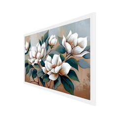 Abstract Modern Art White Floral Canvas Painting With Floating Frame