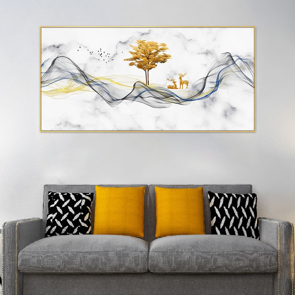 Abstract Golden Modern Art Canvas Wall Painting With Floating Frame For Home Décor