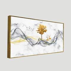 Abstract Golden Modern Art Canvas Wall Painting With Floating Frame For Home Décor