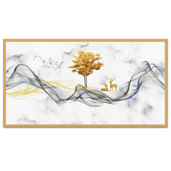 Abstract Golden Modern Art Canvas Wall Painting With Floating Frame For Home Décor