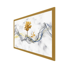 Abstract Golden Modern Art Canvas Wall Painting With Floating Frame For Home Décor