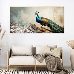 Peacock Wall Décor Floating Frame Canvas Painting for Vastu Home Decoration