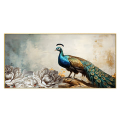 Peacock Wall Décor Floating Frame Canvas Painting for Vastu Home Decoration