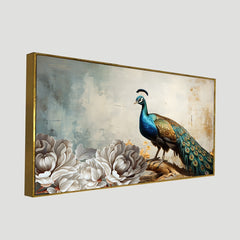 Peacock Wall Décor Floating Frame Canvas Painting for Vastu Home Decoration