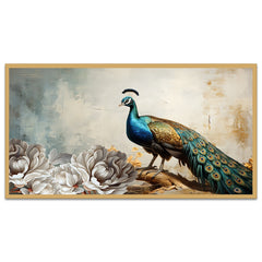 Peacock Wall Décor Floating Frame Canvas Painting for Vastu Home Decoration