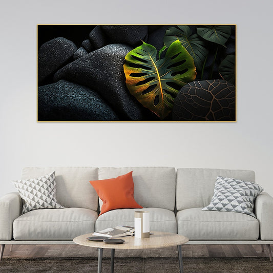 Green Tropical Leaves Floating Frame Canvas Wall Painting