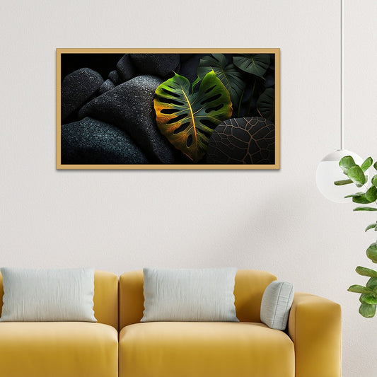 Green Tropical Leaves Floating Frame Canvas Wall Painting