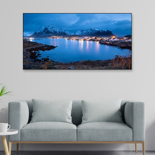Beautiful Landscape in Lofoten Islands in Winter Floating Frame Nature Canvas Wall Painting