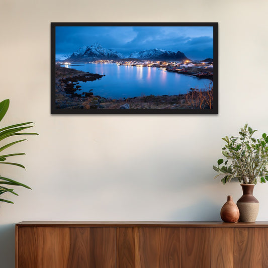 Beautiful Landscape in Lofoten Islands in Winter Floating Frame Nature Canvas Wall Painting