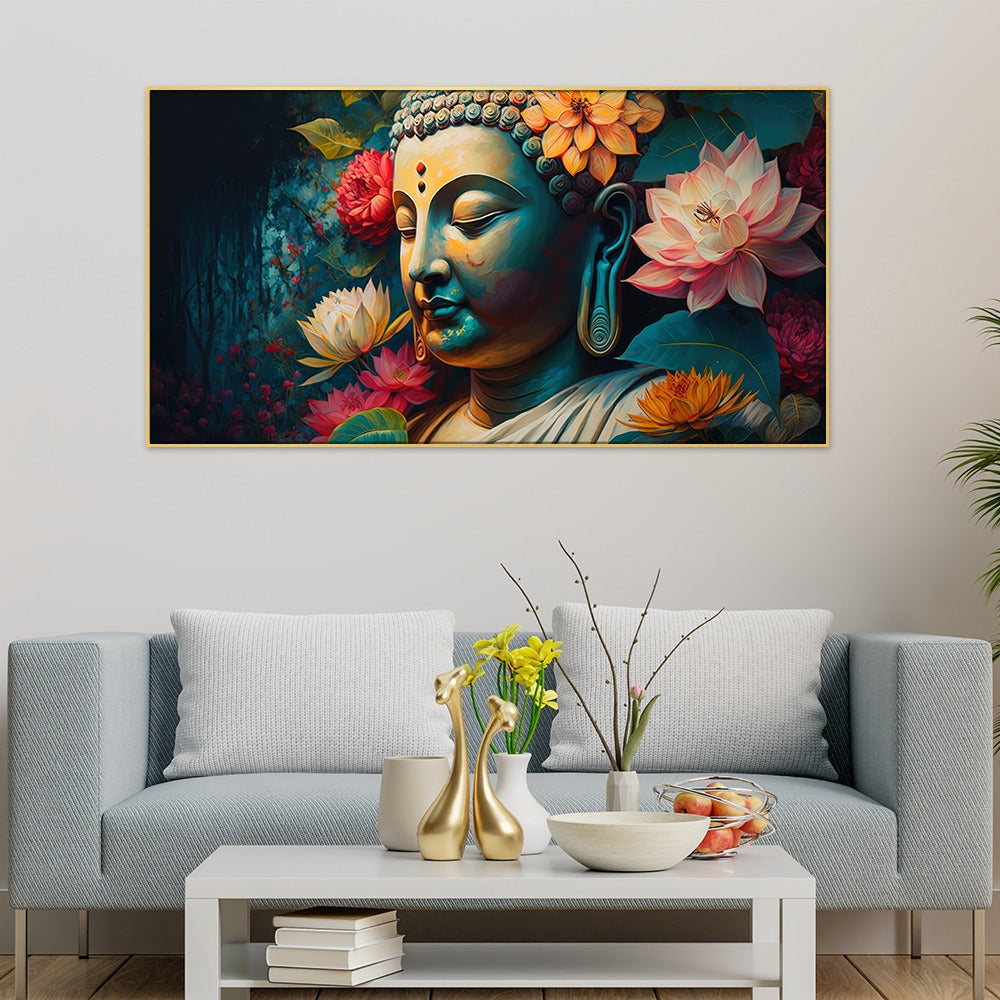 Colorful Abstract Buddha Statues Floating Frame Canvas Wall Painting For Home Decoration