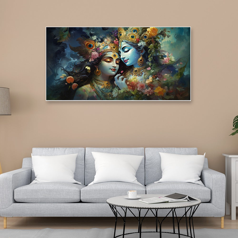 Beautiful Radha Krishna Multicolor Religious Floating Frame Canvas Painting