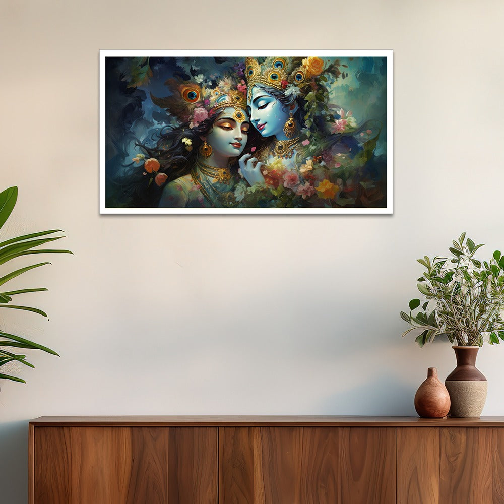 Beautiful Radha Krishna Multicolor Religious Floating Frame Canvas Painting