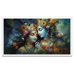 Beautiful Radha Krishna Multicolor Religious Floating Frame Canvas Painting