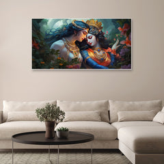 Beautiful Radha Krishna Hindu Religious Floating Frame Canvas Painting For Wall Décor