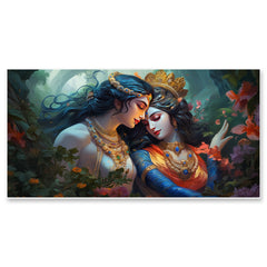 Beautiful Radha Krishna Hindu Religious Floating Frame Canvas Painting For Wall Décor