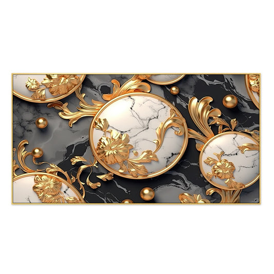 3D Gold White Flowers Art Set Wall Art Floating Frame Canvas Wall Painting