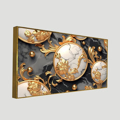 3D Gold White Flowers Art Set Wall Art Floating Frame Canvas Wall Painting