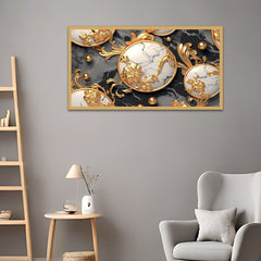 3D Gold White Flowers Art Set Wall Art Floating Frame Canvas Wall Painting