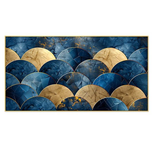 Blue And Gold Pattern with A Wave Design Modern Canvas Wall Painting