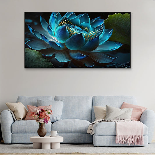 Blossom Blue Lotus Floating Frame Canvas Painting for Vastu
