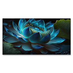 Blossom Blue Lotus Floating Frame Canvas Painting for Vastu