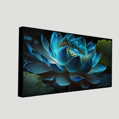 Blossom Blue Lotus Floating Frame Canvas Painting for Vastu