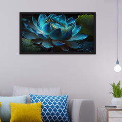 Blossom Blue Lotus Floating Frame Canvas Painting for Vastu