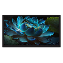 Blossom Blue Lotus Floating Frame Canvas Painting for Vastu