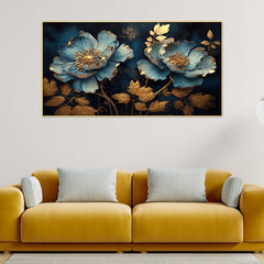 Blue and Gold 3D Floating Frame Canvas Wall Painting