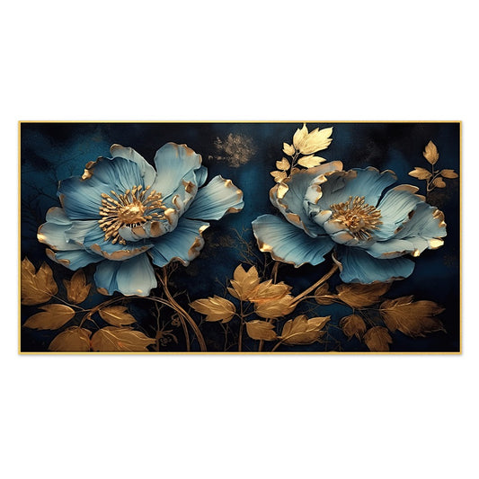 Blue and Gold 3D Floating Frame Canvas Wall Painting