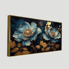 Blue and Gold 3D Floating Frame Canvas Wall Painting