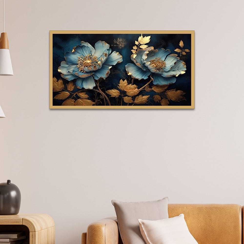 Blue and Gold 3D Floating Frame Canvas Wall Painting