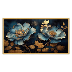 Blue and Gold 3D Floating Frame Canvas Wall Painting