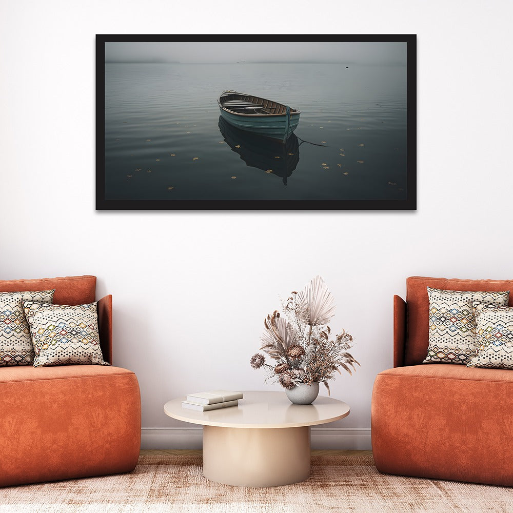 Boat on the Lake Floating Frame Canvas Wall Painting