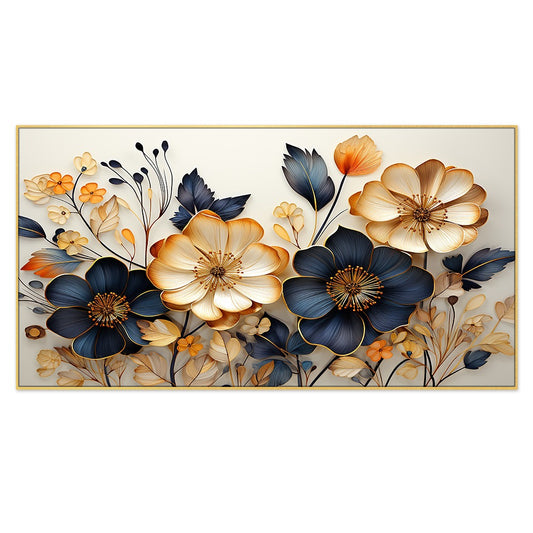 Beautiful Golden and Black 3D Flower Floating Frame Canvas Wall Painting