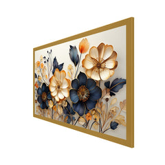 Beautiful Golden and Black 3D Flower Floating Frame Canvas Wall Painting