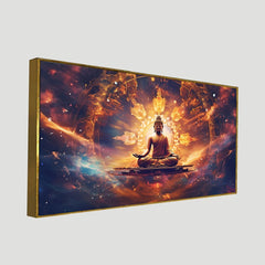 Lord Gautam Buddha Wall Canvas Painting with Floating Frame for Home Decor