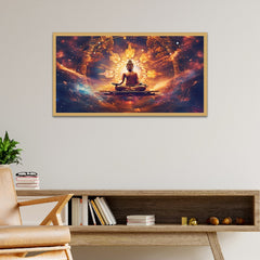 Lord Gautam Buddha Wall Canvas Painting with Floating Frame for Home Decor