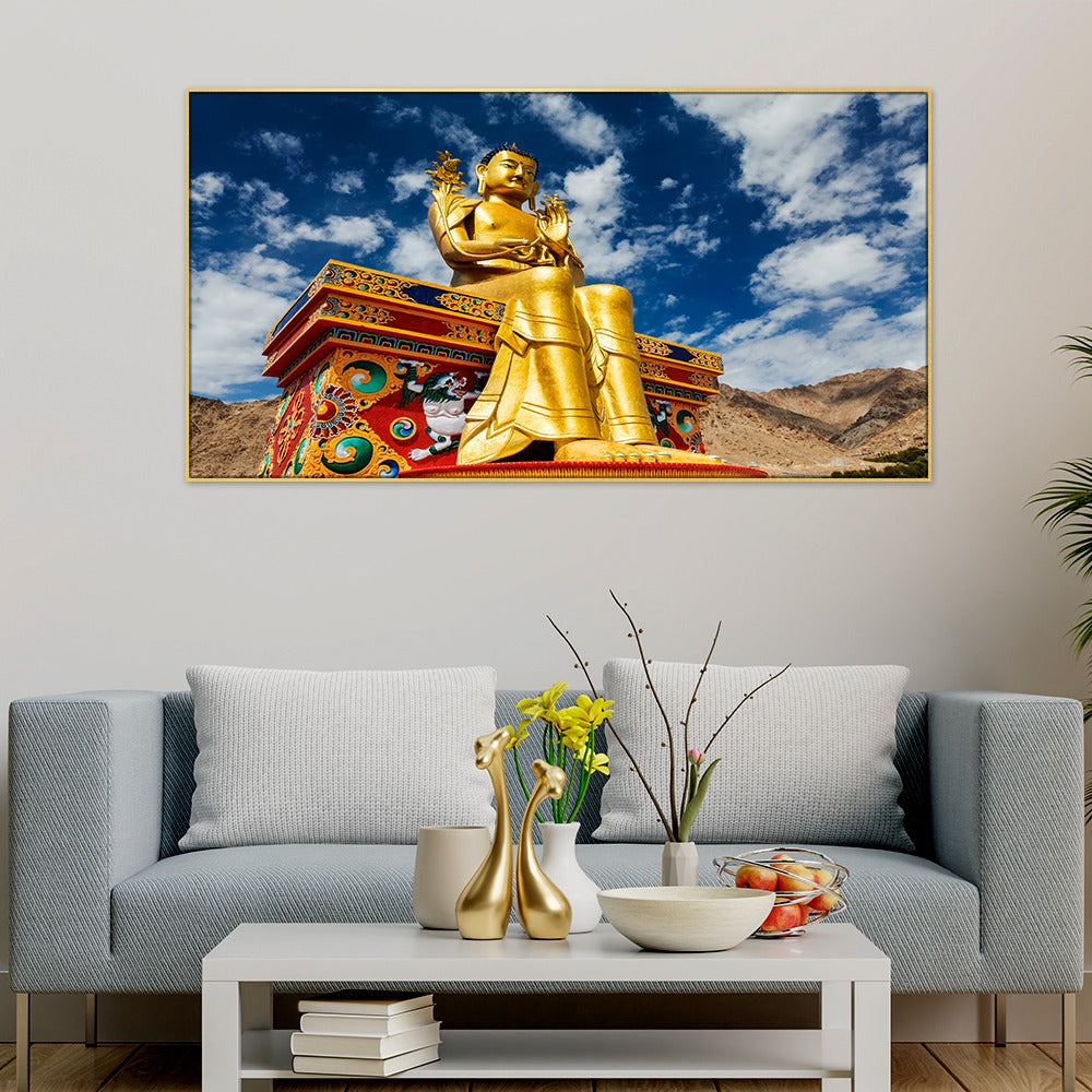 Buddhist Monastery in Ladakh Floating Frame Vastu Buddha Canvas Wall Painting