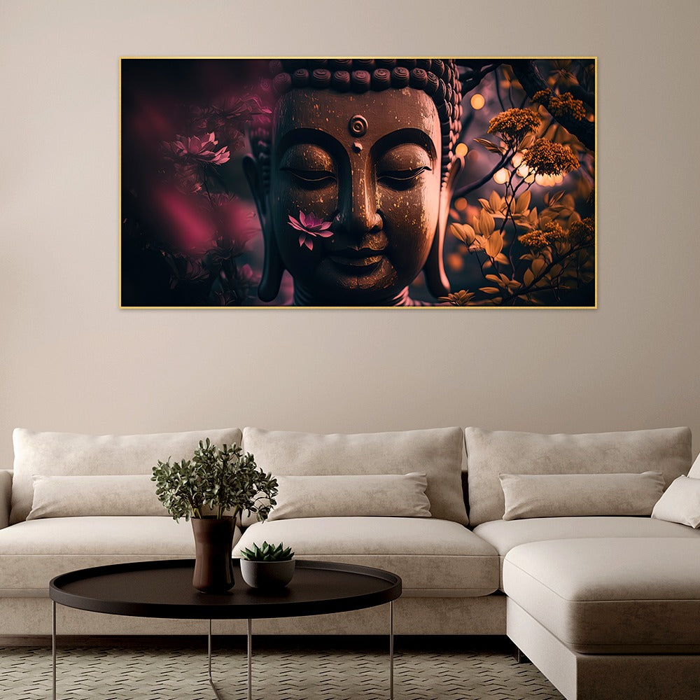 Meditating Buddha with Pink Lotus Peace and Harmony Vastu Painting for Home and Office Wall Décor