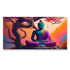 Meditating Buddha in Front of Tree of Life Canvas Painting with Floating Frame for Wall Décor