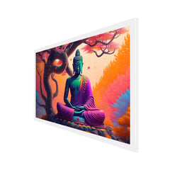 Meditating Buddha in Front of Tree of Life Canvas Painting with Floating Frame for Wall Décor