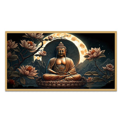 Meditating Buddha with Pink Lotus Flower Floating Frame Canvas Wall Painting