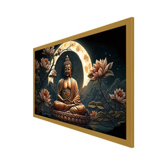 Meditating Buddha with Pink Lotus Flower Floating Frame Canvas Wall Painting